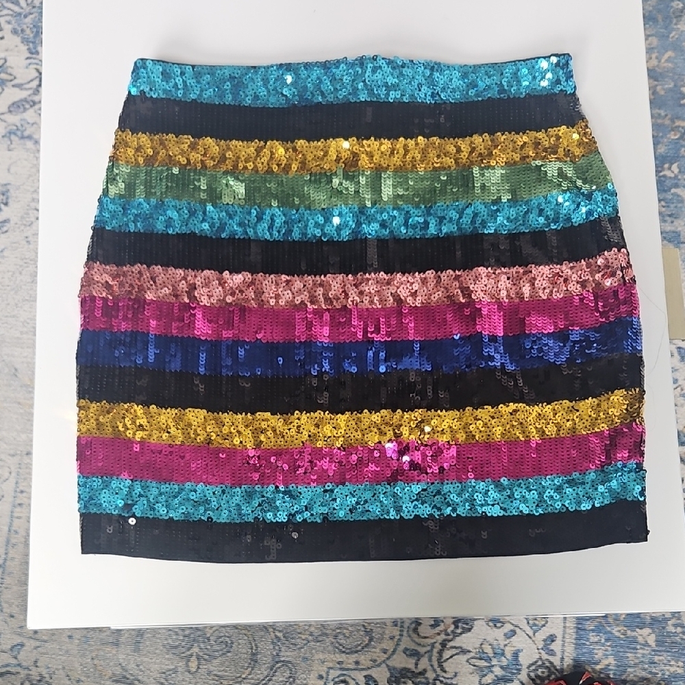 Express Black and Blue Sequin Mini Skirt